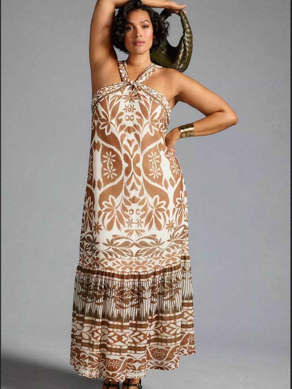 Anthropologie Vineet Bahl Printed Halter Maxi Dress, 1X, Boho Flowy Resortwear